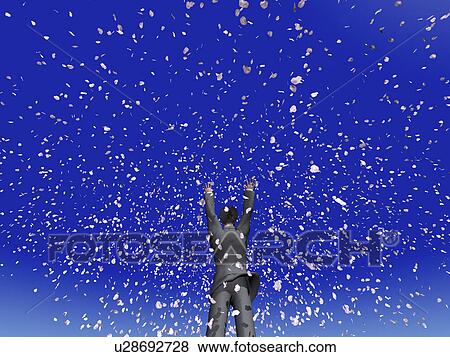 Stock Photo - Businessman with hand raised surrounded by petals. Fotosearch