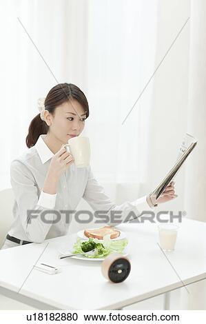 Businesswoman Having Breakfast View Large Photo Image Stock Image - Businesswoman Having Breakfast. Fotosearch