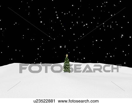 Stock Image - Christmas tree in snow field. Fotosearch