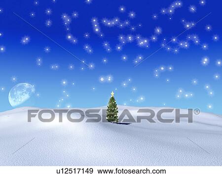 Stock Photo - Christmas tree in snow field. Fotosearch