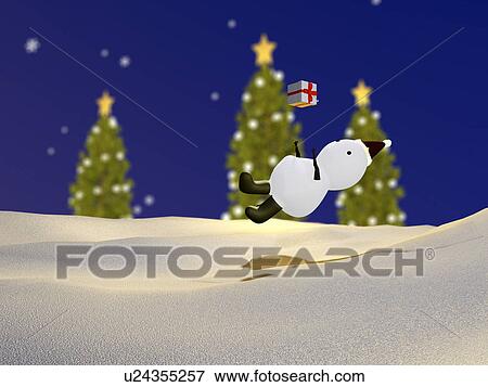 Christmas trees and snowman in snow field View Large Photo Image Stock Photo - Christmas trees and snowman in snow field. Fotosearch