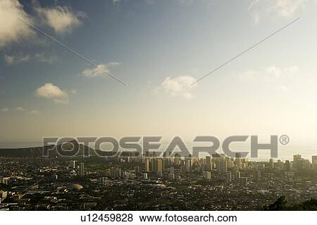 Diamond Head and Waikiki View Large Photo Image Stock Photo - Diamond Head and Waikiki. Fotosearch