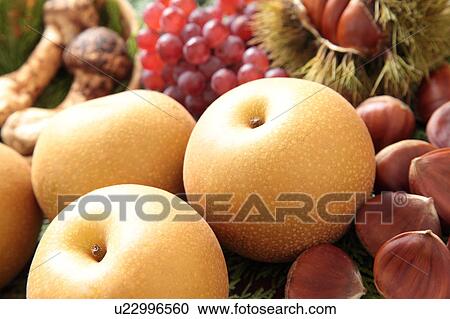 Stock Image - Nashi Pears and Chestnuts. Fotosearch
