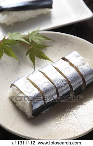 Stock Image - Pacific Saury Sushi. Fotosearch