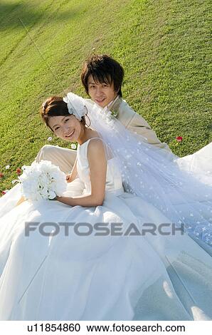 Stock Image - Portrait of bride and bridegroom. Fotosearch