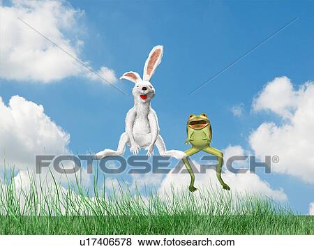 Rabbit and frog jumping View Large Photo Image Stock Photo - Rabbit and frog jumping. Fotosearch
