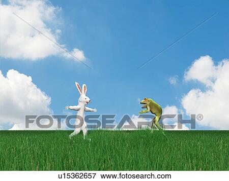 Rabbit and frog on a field View Large Photo Image Stock Photo - Rabbit and frog on a field. Fotosearch