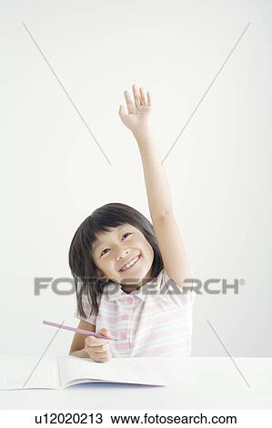 Schoolgirl Raising Hand View Large Photo Image Stock Image - Schoolgirl Raising Hand. Fotosearch