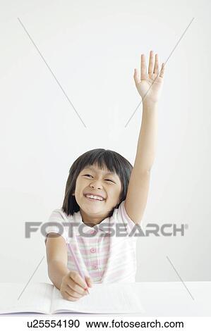 Schoolgirl Raising Hand View Large Photo Image Stock Image - Schoolgirl Raising Hand. Fotosearch