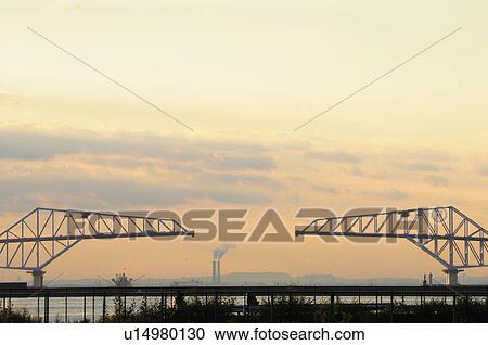 Stock Image - Tokyo bay bridge under construction, Koto Ward, Tokyo Prefecture, Japan. Fotosearch