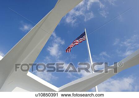 Stock Image - US Flag Against Blue Sky. Fotosearch