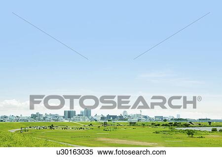 View of River and Distant City View Large Photo Image Stock Photography - View of River and Distant City. Fotosearch