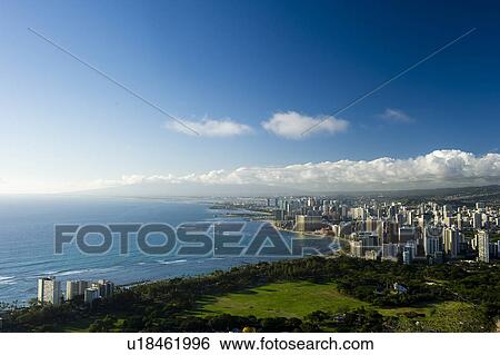 Stock Photograph - Waikiki Seen From Diamond Head. Fotosearch