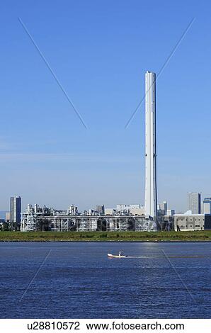Stock Image - Waste management plant, Edogawa ward, Tokyo Prefecture, Japan. Fotosearch