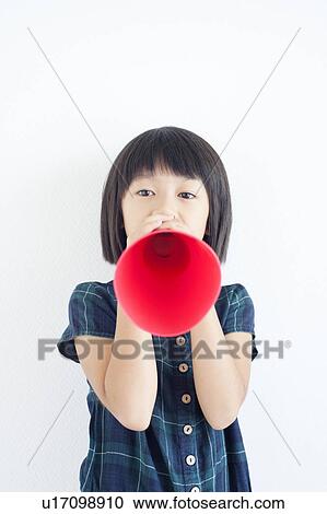 Stock Image - Young Girl with Megaphone. Fotosearch