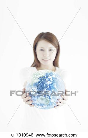 Young Woman Holding The Earth View Large Photo Image Stock Photograph - Young Woman Holding The Earth. Fotosearch