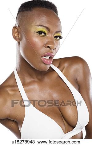 Close-up portrait of African American over white background View Large Photo Image Stock Photo - Close-up portrait of African American over white background. Fotosearch