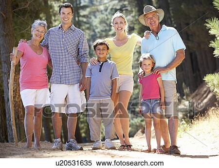 Stock Photography - 3 Generation family on country walk. Fotosearch