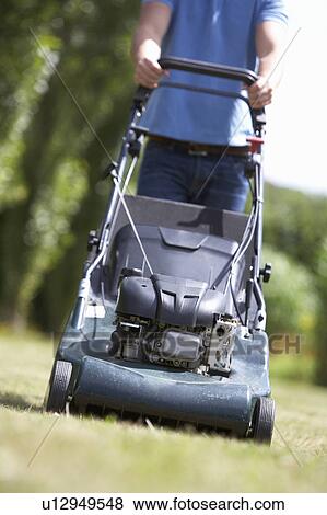 Man mowing lawn View Large Photo Image Stock Photo - Man mowing lawn. Fotosearch