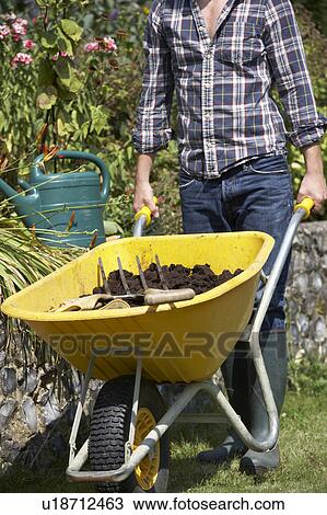 Stock Image - Man working in garden. Fotosearch