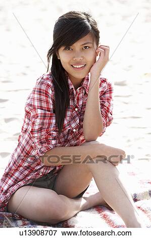 Portrait teenage girl on beach View Large Photo Image Stock Photo - Portrait teenage girl on beach. Fotosearch