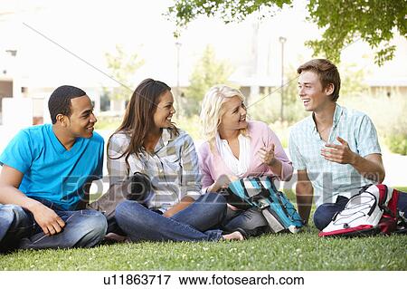 Stock Photo - Student group outdoors. Fotosearch