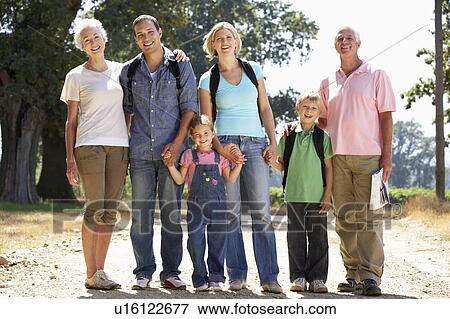 Stock Photo - Three generation family on country walk. Fotosearch