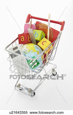 Stock Photography - Trolley full of items for school. Fotosearch