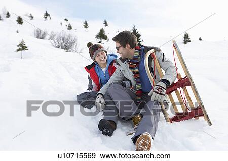 Young Father And Son In Snow With Sled View Large Photo Image Stock Photo - Young Father And Son In Snow With Sled. Fotosearch