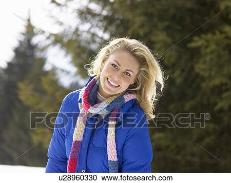 Young Woman In Alpine Snow Scene View Large Photo Image Stock Image - Young Woman In Alpine Snow Scene. Fotosearch