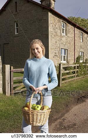 Young woman with basket of apples View Large Photo Image Stock Image - Young woman with basket of apples. Fotosearch
