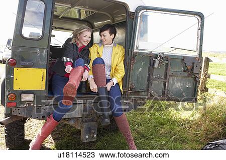 Stock Image - Young women in the country. Fotosearch