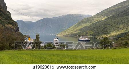 Boats in a river, Flam, Norway View Large Photo Image Stock Photography - Boats in a river, Flam, Norway. Fotosearch
