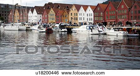 Boats moored at a harbor, Bryggen, Bergen, Norway View Large Photo Image Stock Photograph - Boats moored at a harbor, Bryggen, Bergen, Norway. Fotosearch