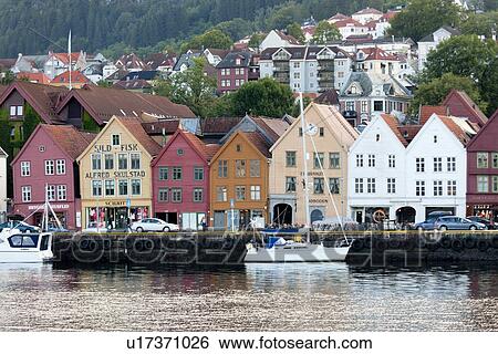 Stock Photograph - Buildings at the waterfront, Bryggen, Bergen, Norway. Fotosearch
