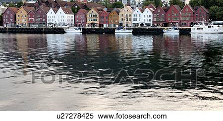 Stock Photography - Buildings at the waterfront, Bryggen, Bergen, Norway. Fotosearch