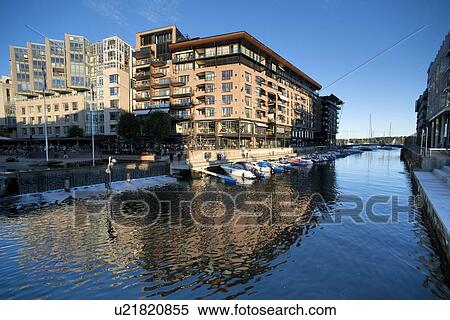 Stock Photography - Buildings at the waterfront, Stranden, Oslo, Norway. Fotosearch
