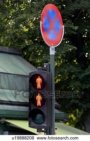 Close-up of a pedestrian crossing light and no stopping sign, Oslo, Norway View Large Photo Image Stock Photo - Close-up of a pedestrian crossing light and no stopping sign, Oslo, Norway. Fotosearch