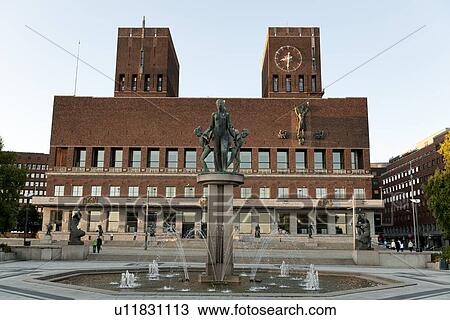Fountain in front of Oslo City Hall, Oslo, Norway View Large Photo Image Stock Image - Fountain in front of Oslo City Hall, Oslo, Norway. Fotosearch