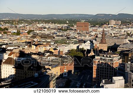 Stock Photo - High angle view of a city, Oslo, Norway. Fotosearch