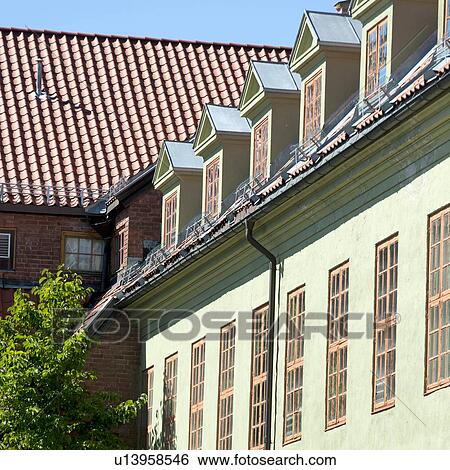 Stock Photograph - Low angle view of Norsk Folkemuseum building, Oslo, Norway. Fotosearch