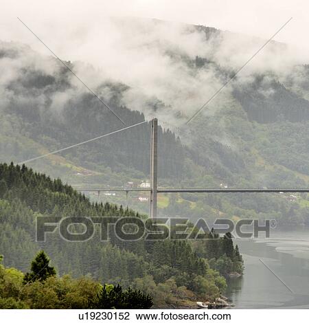 Stock Image - Osteroybrua Bridge over a fjord, Bergen, Norway. Fotosearch