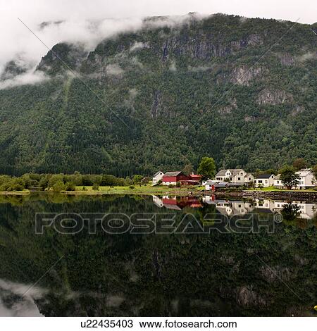 Reflection of mountains on water, Granvinsvatnet, Granvin, Hordaland County, Norway View Large Photo Image Stock Image - Reflection of mountains on water, Granvinsvatnet, Granvin, Hordaland County, Norway. Fotosearch