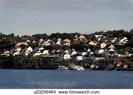 Picture - Town at the waterfront, Norway. Fotosearch