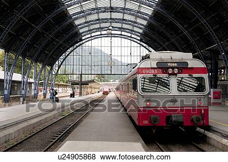 Stock Photo - Train at Bergen Station, Bergen, Norway. Fotosearch