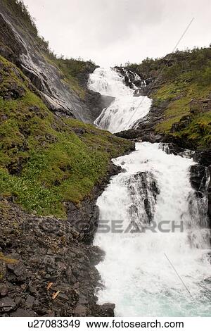 Stock Photo - Waterfall, Kjosfossen, Aurland, Fjordane County, Norway. Fotosearch