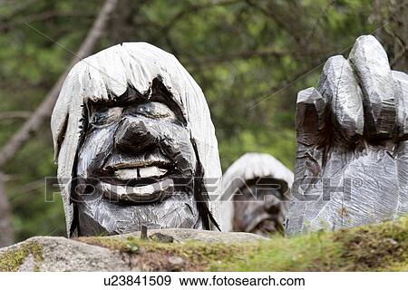 Stock Photo - Wooden Troll in a park, Bergen, Norway. Fotosearch