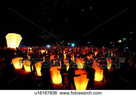 Stock Photograph - Crowd at lantern festival. Fotosearch