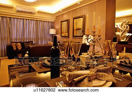 Stock Image - Modern Interior Design - Dining Room & Living Room. Fotosearch