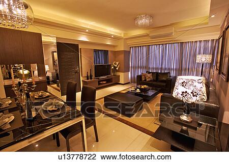 Modern Interior Design - Dining Room & Living Room View Large Photo Image Stock Image - Modern Interior Design - Dining Room & Living Room. Fotosearch